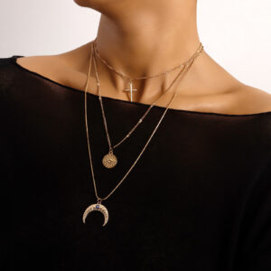 Light Luxury Multi-layer Cross Crescent Pendant